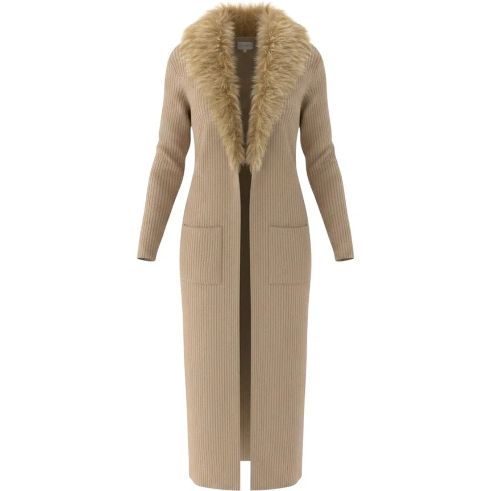 Show Me Your Mumu Lombardi Long Cardi Taupe Faux Fur Duster Cardigan NEW